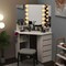 Costway Corner Vanity Desk Cosmetic Vanity Station with LED Mirror,& Power Outlets Black/White